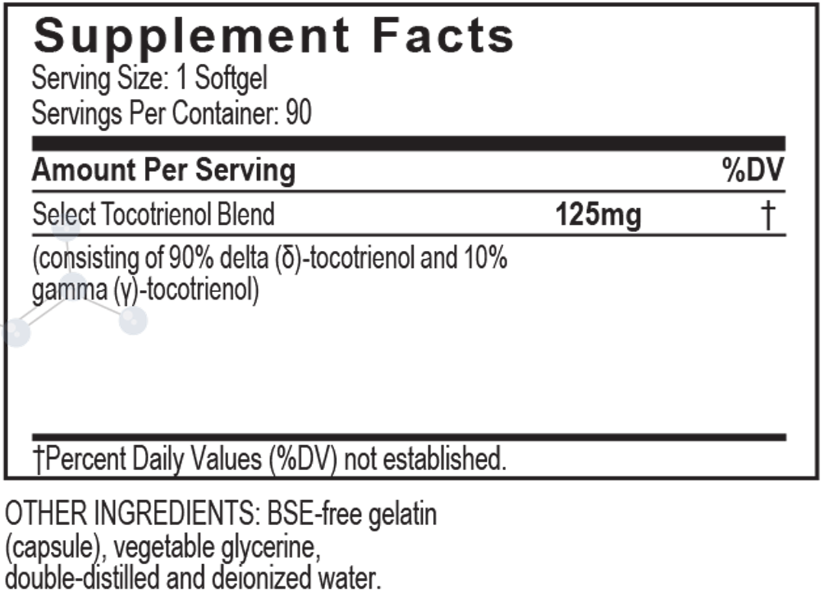 UNIQUE E High Delta Select Tocotrienols 90 Softgels Supplement Facts