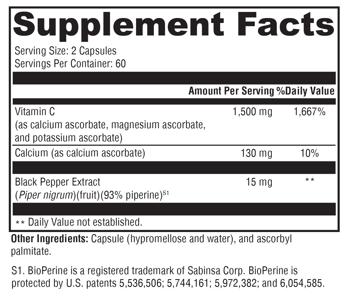 Xcellent C™ 120 Capsules Supplement Facts