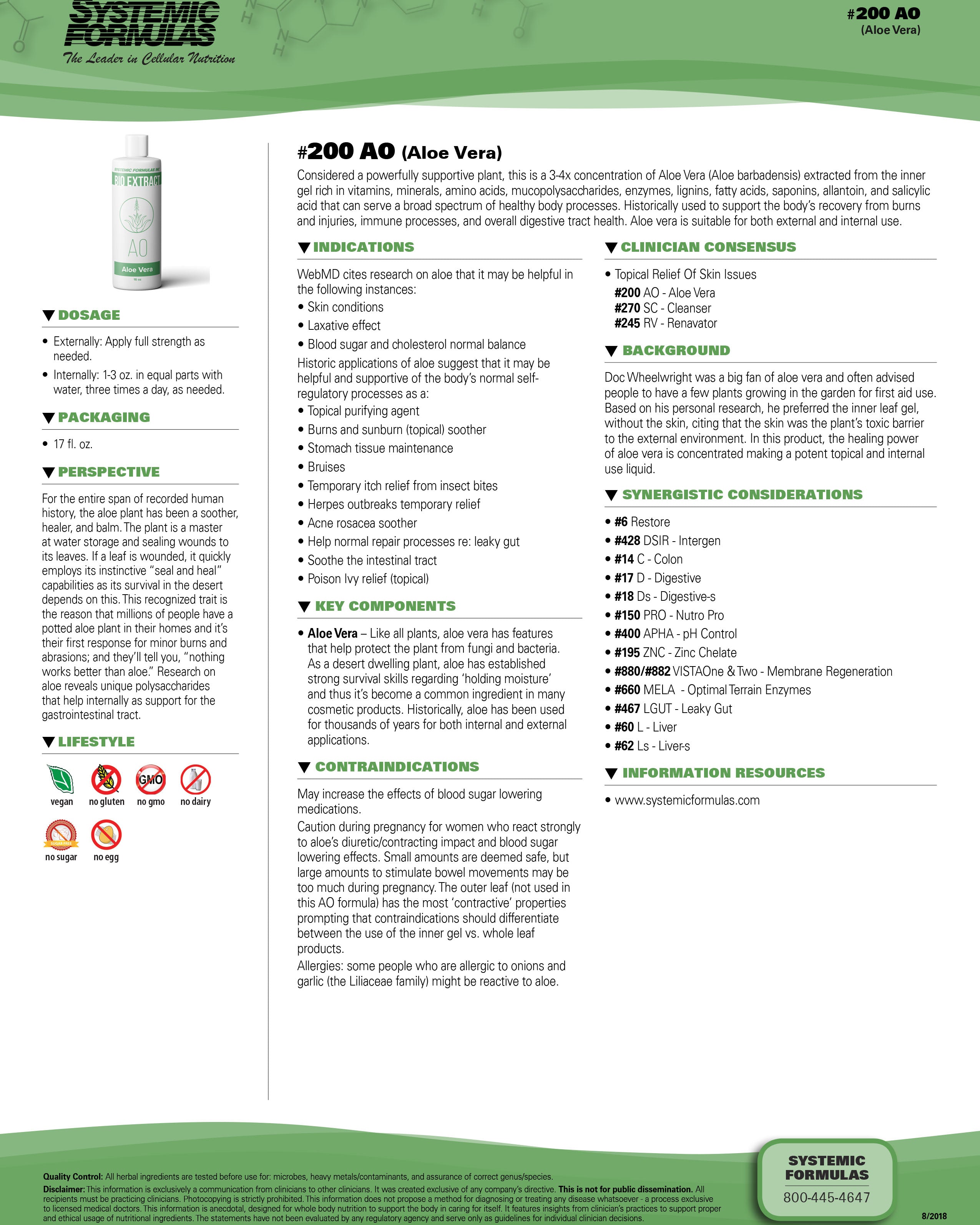 Systemic Formulas Aloe Vera – Digestive & Skin Support, 17fl. oz
