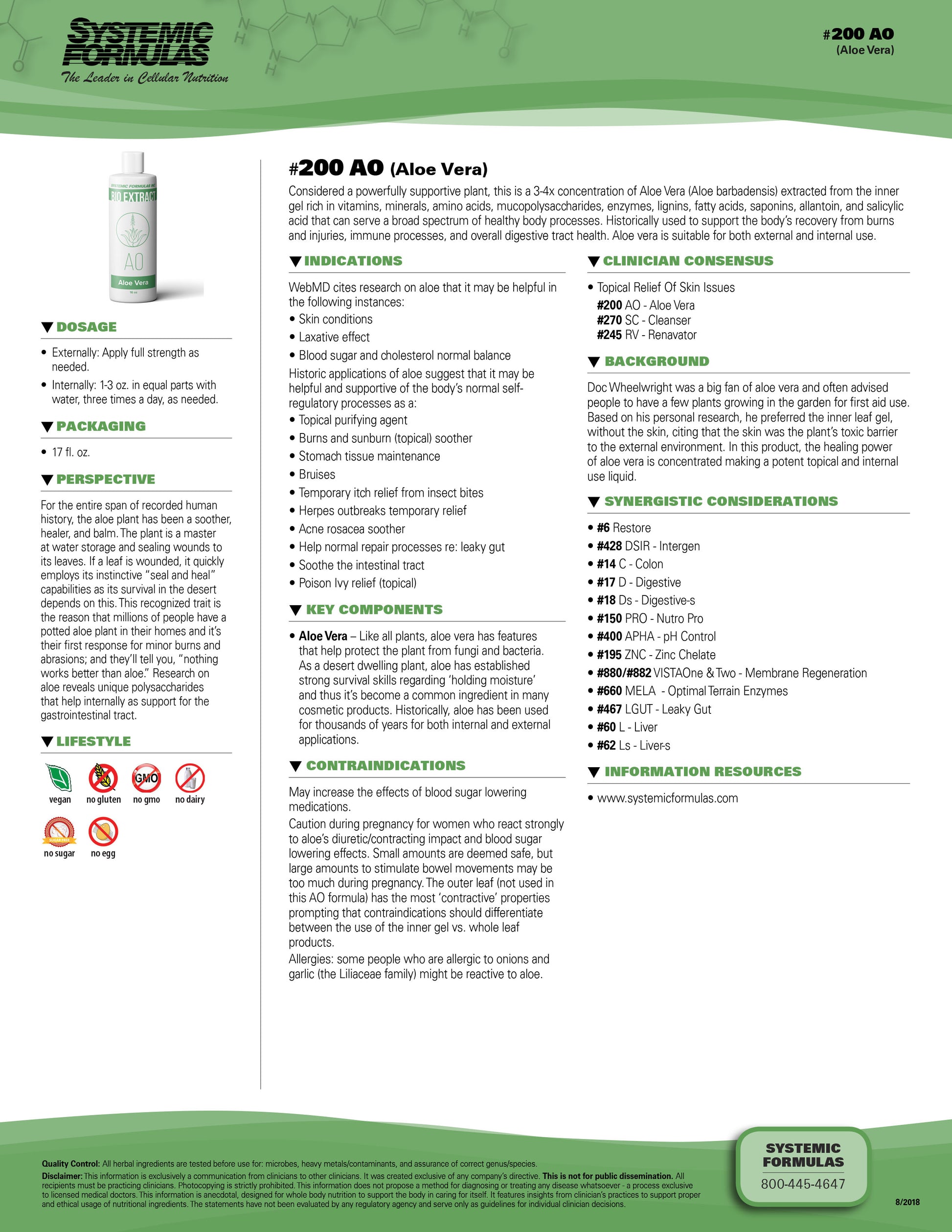 Systemic Formulas Aloe Vera – Digestive & Skin Support, 17fl. oz
