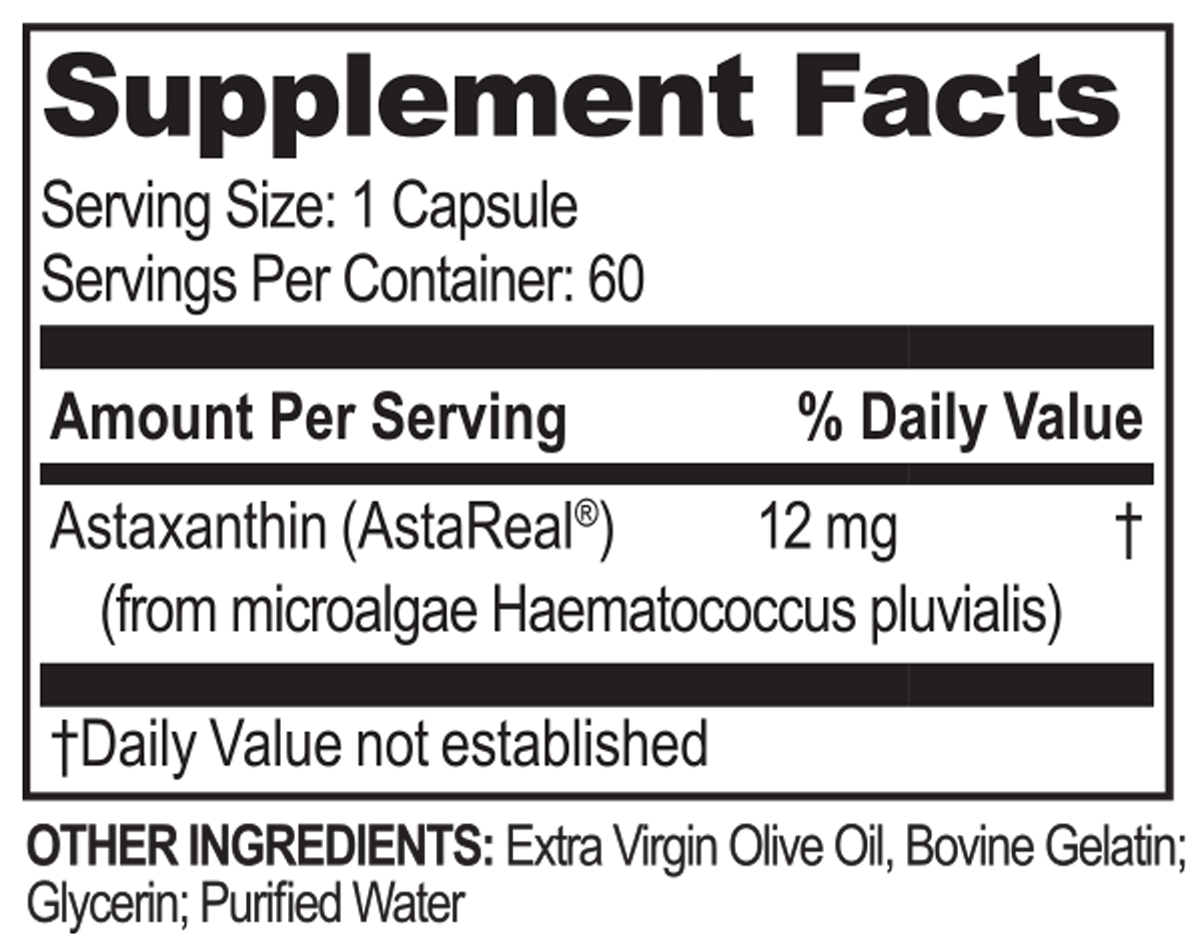 Brain Basics Ultra Pure Astaxanthin 60 Softgels Supplement Facts