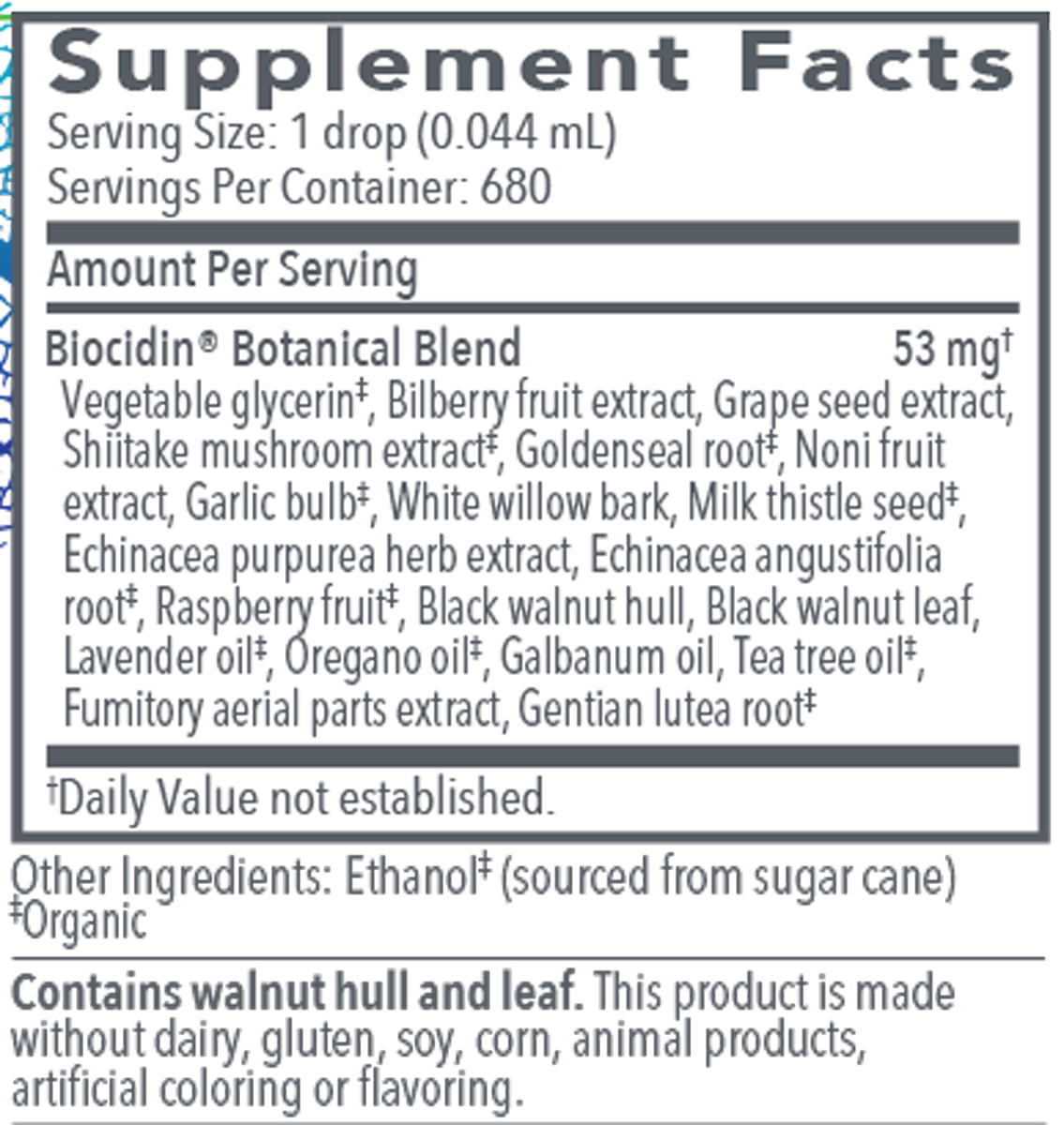 Biocidin® 1 fl oz Supplement Facts