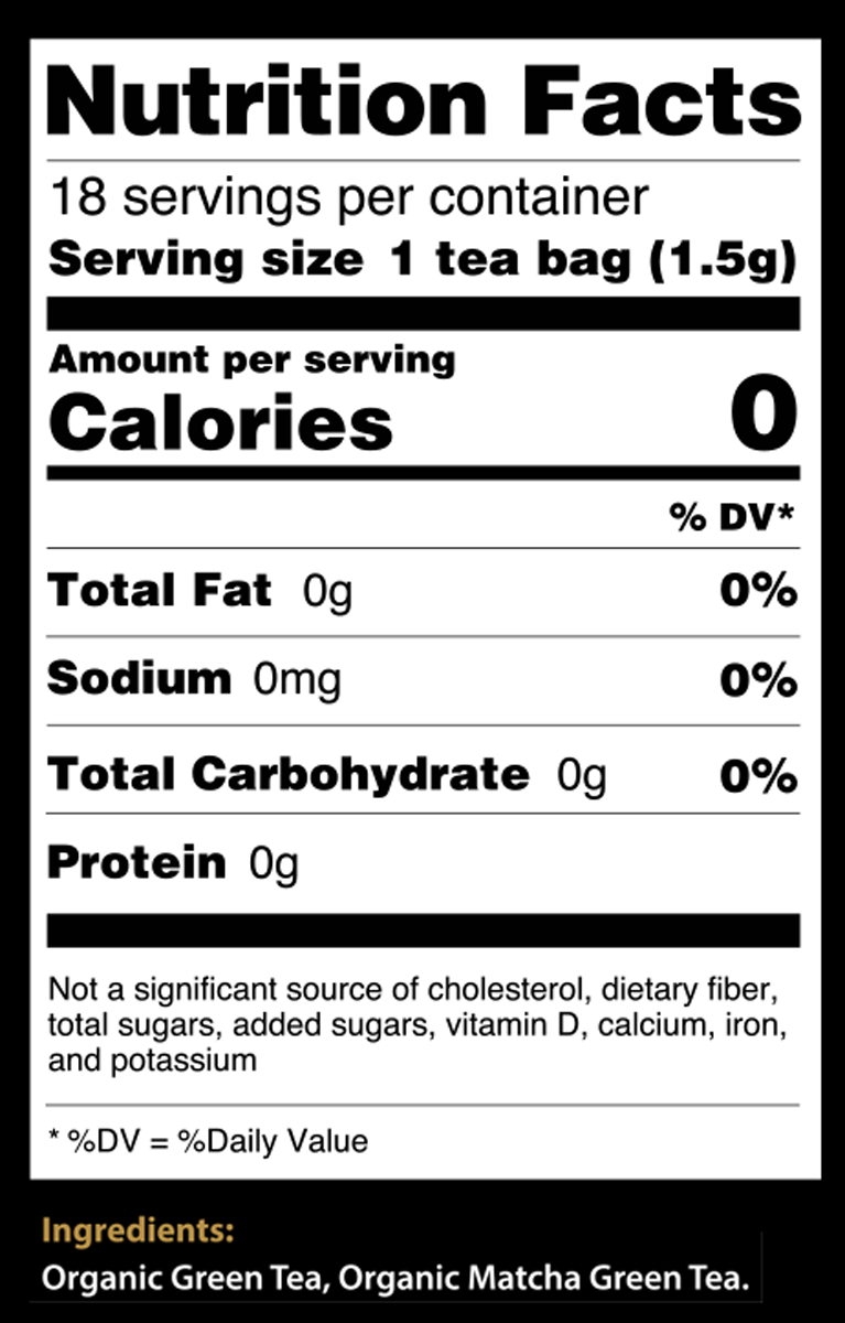 Matcha Green Tea 18 Bags Supplement Facts