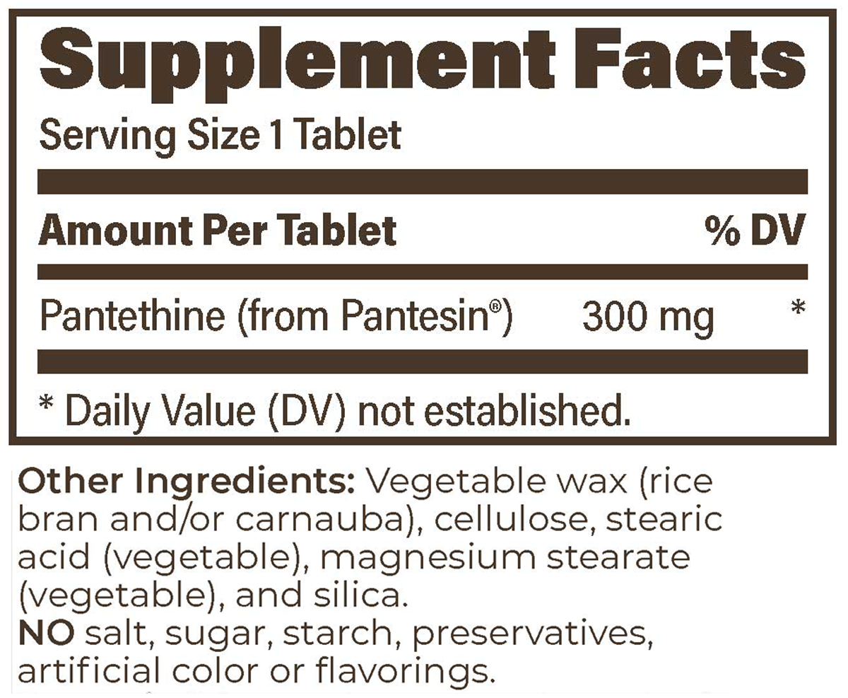 Pantethine SR 300 mg 90 Tablets Supplement Facts