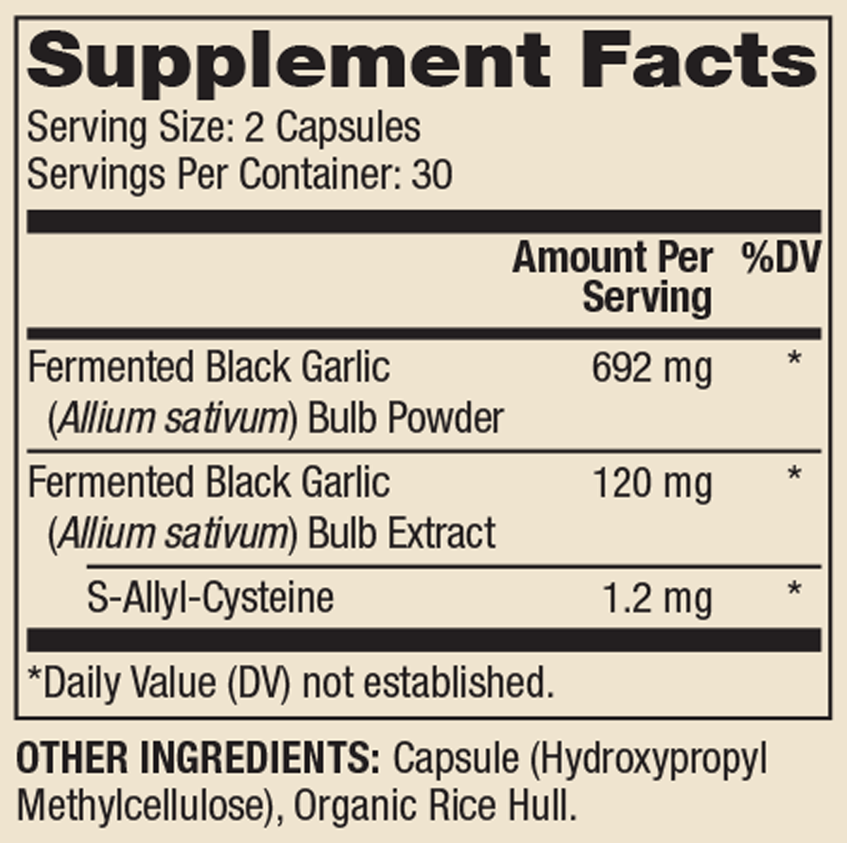Fermented Black Garlic 60 Capsules Supplement Facts
