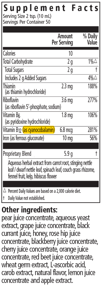 Floradix® Iron + Herbs 50 Servings Supplement Facts