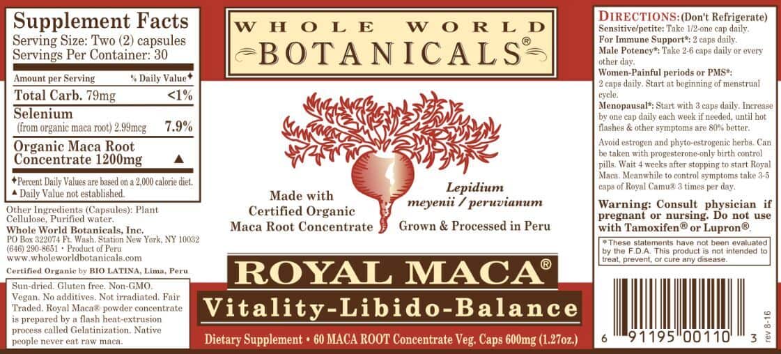 Whole World Botanicals Royal Maca 60 Capsules
