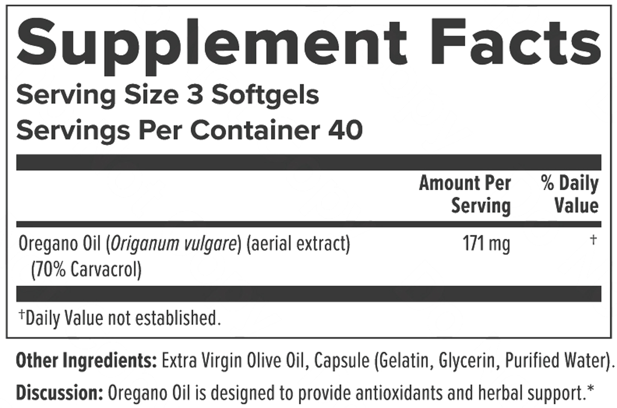 Oregano Oil 120 Softgel Supplement Facts