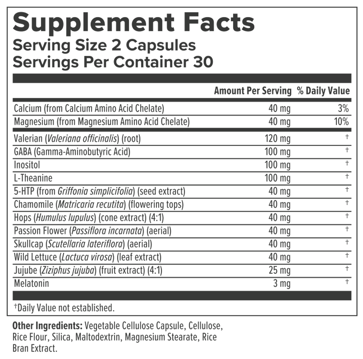 Sleep Factors 60 Capsules Supplement Facts