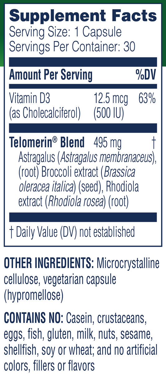 Telomere Pro 30 Capsules Supplement Facts