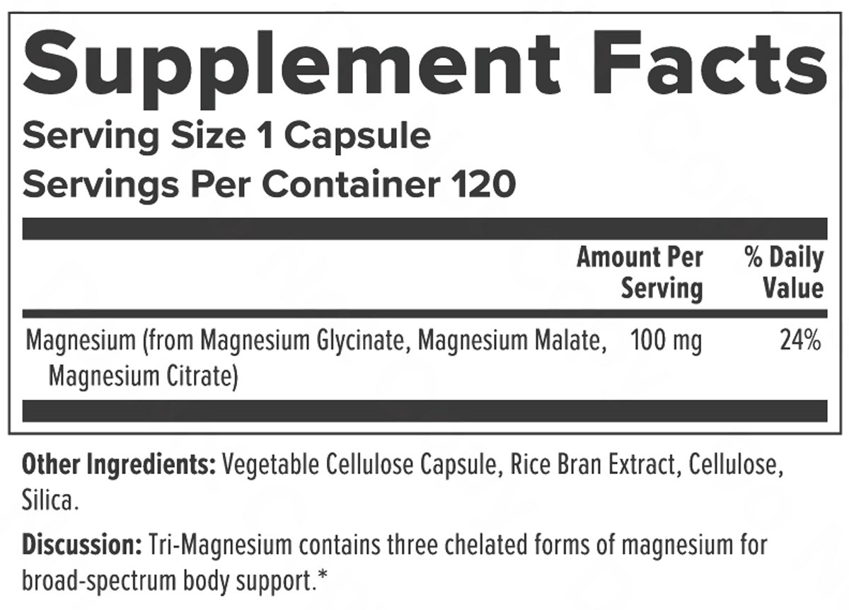 Tri-Magnesium 120 Capsules Supplement Facts